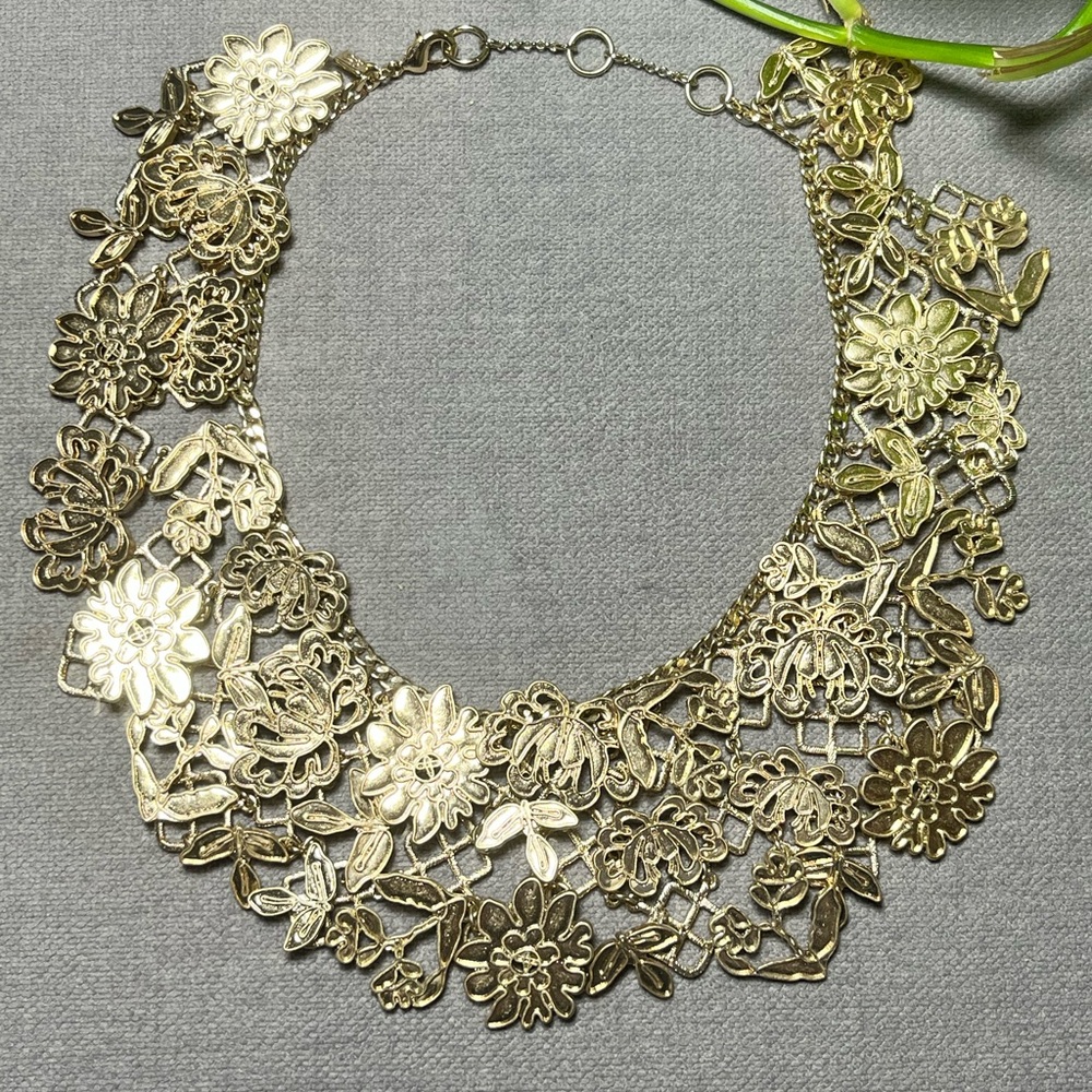 Banana Republic Gold Floral Statement Necklace
